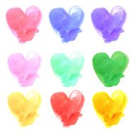 Watercolor hand painted hearts With stroke brush texture