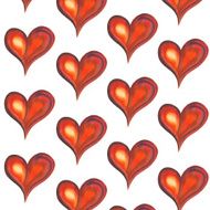 Watercolor painting - rows of isolated colorful hearts