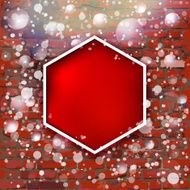Brick wall with bright red label and fall of snow