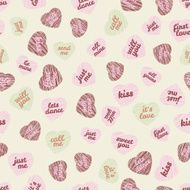 &#039;Kiss me be mine&#039; Seamless pattern with hearts and typography N2