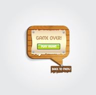 game over wooden bubble message with play and menu buttons