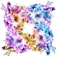 Watercolor flowers Roses lilies and orchids Vintage style N2
