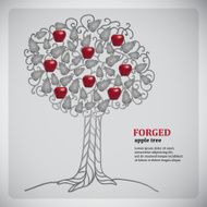 Forged metall tree with red apples N2