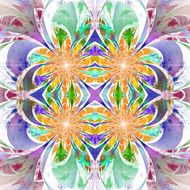 Pattern from fractal Flowers Purple blue and yellow palette