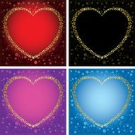 gold decorative cards with hearts - set of frames