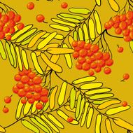 Seamless vector autumn pattern with red berries and yellow leaves