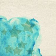 Painted blue watercolor background on brown paper with stars