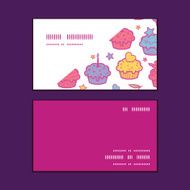 Vector colorful cupcake party horizontal corner frame pattern business cards
