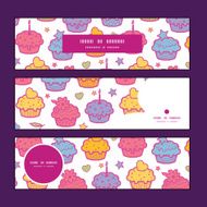 Vector colorful cupcake party horizontal banners set pattern background