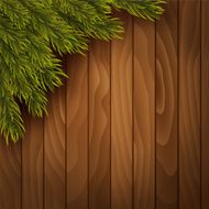 Christmas tree branches on wood