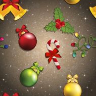 New Year pattern with Christmas tree toy mistletoe and candy