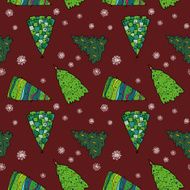 cute pattern of different Christmas trees with ornaments and snowflakes