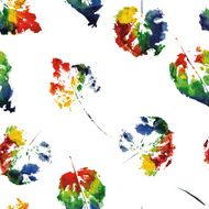 beautiful pattern of colorful leaves rainbow colors painted in watercolor