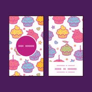 Vector colorful cupcake party vertical round frame pattern business cards