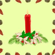 Seamless texture christmas red candle with pine cones vector