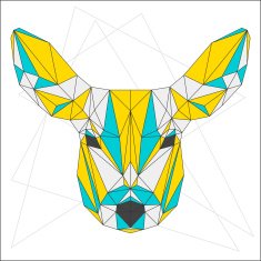 Abstract blue yellow and grey blended polygonal triangle geometric deer N2
