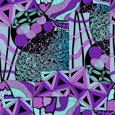 Seamless pattern background with violet abstract ornaments Hand draw illustration N2