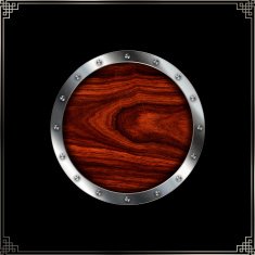 Wooden plate with riveted metallic border N2