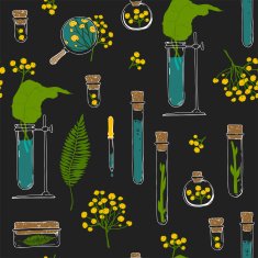 Seamless texture Tubes and plants on black background N2