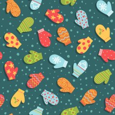 Seamless pattern with mittens and snow