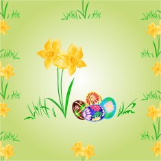 Daffodil and easter eggs seamless texture vector N2