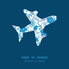Vector blue and pink kimono blossoms airplane silhouette pattern frame N2