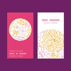 Vector flowers outlined vertical round frame pattern business cards set