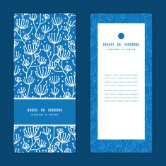 Vector blue white lineart plants vertical frame pattern invitation greeting N2