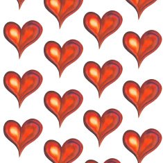 Watercolor painting - rows of isolated colorful hearts