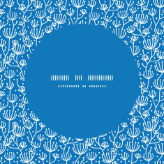 Vector blue white lineart plants frame seamless pattern background