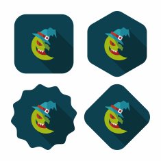 Halloween moon flat icon with long shadow eps10 N24