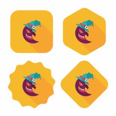 Halloween moon flat icon with long shadow eps10 N26