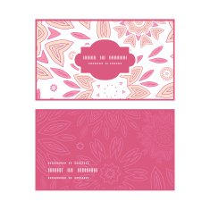 Vector pink abstract flowers horizontal frame pattern business cards set N2