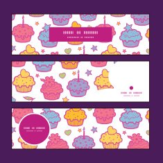 Vector colorful cupcake party horizontal banners set pattern background