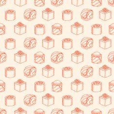 seamless yellow background with sketch sushi