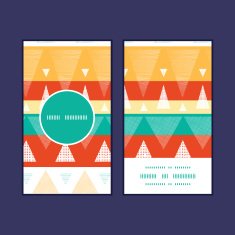 Vector vibrant ikat stripes vertical round frame pattern business cards N3