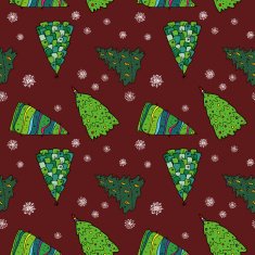 cute pattern of different Christmas trees with ornaments and snowflakes