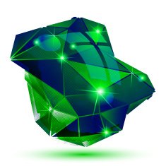 Plastic pixilated 3d shiny object isolated on white background N3