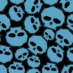 Blue skulls over black background seamless pattern geometric