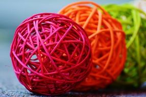 Decorative wooden balls close-up