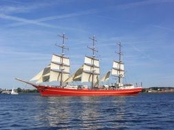 ship with white sails at sea