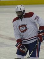 hockey player stands on the rink