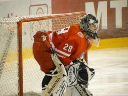 Side view of the goalkeeper in hockey