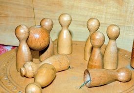 vintage wooden ninepins and ball, game set