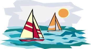 colorful sailboats on sea at sunset, drawing