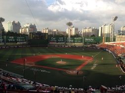 panorama of a baseball stadium in a residential area