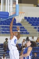 athlete in jump at basket, basketball