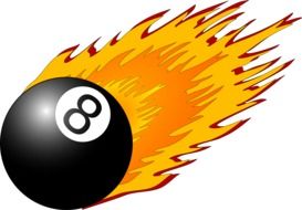 drawn ball number 8 and fire flame