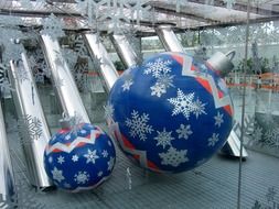 blue balls with silver snowflakes for christmas