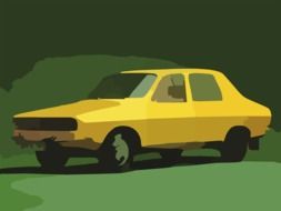 yellow sedan auto, digital art